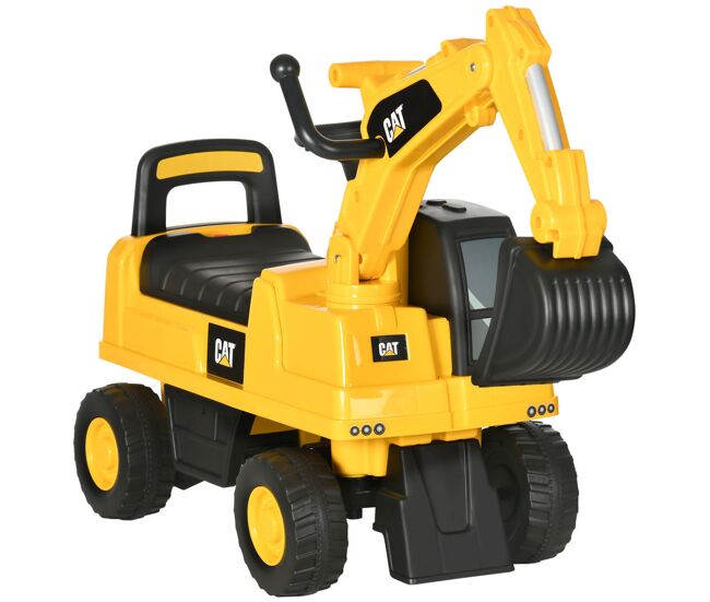Homcom escavadora com licença caterpillar escavadora para enfants de 1-3 anos com pá dianteira e buzina carga máxima 25 kg 85x27,5x47,5 cm jaune