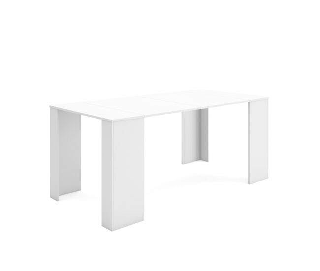 Mesa consola extensível, cozinha, sala de jantar, 180x90x77cm, para 8 pessoas, mesa de jantar, branco