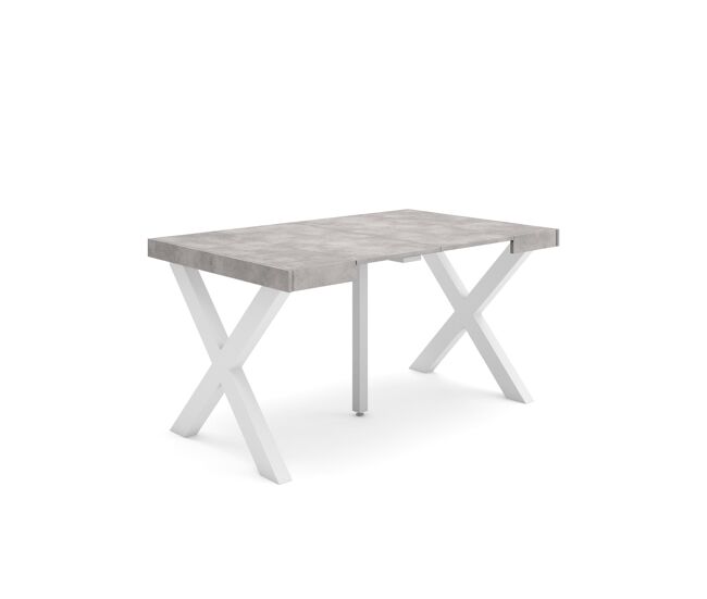 Mesa consola extensível, cozinha, sala de jantar, 140x90x73cm, para 6 pessoas, pés de madeira, estilo moderno, cimento