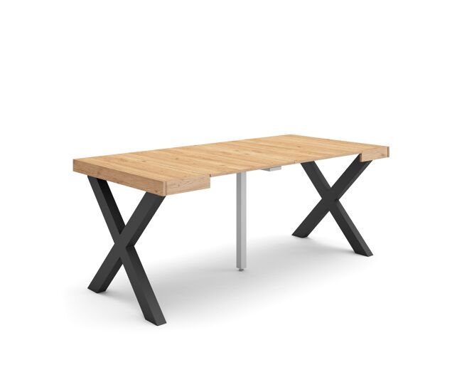 Mesa consola extensível, cozinha, sala de jantar, 180x90x73cm, para 8 pessoas, pés de madeira, estilo moderno, carvalho