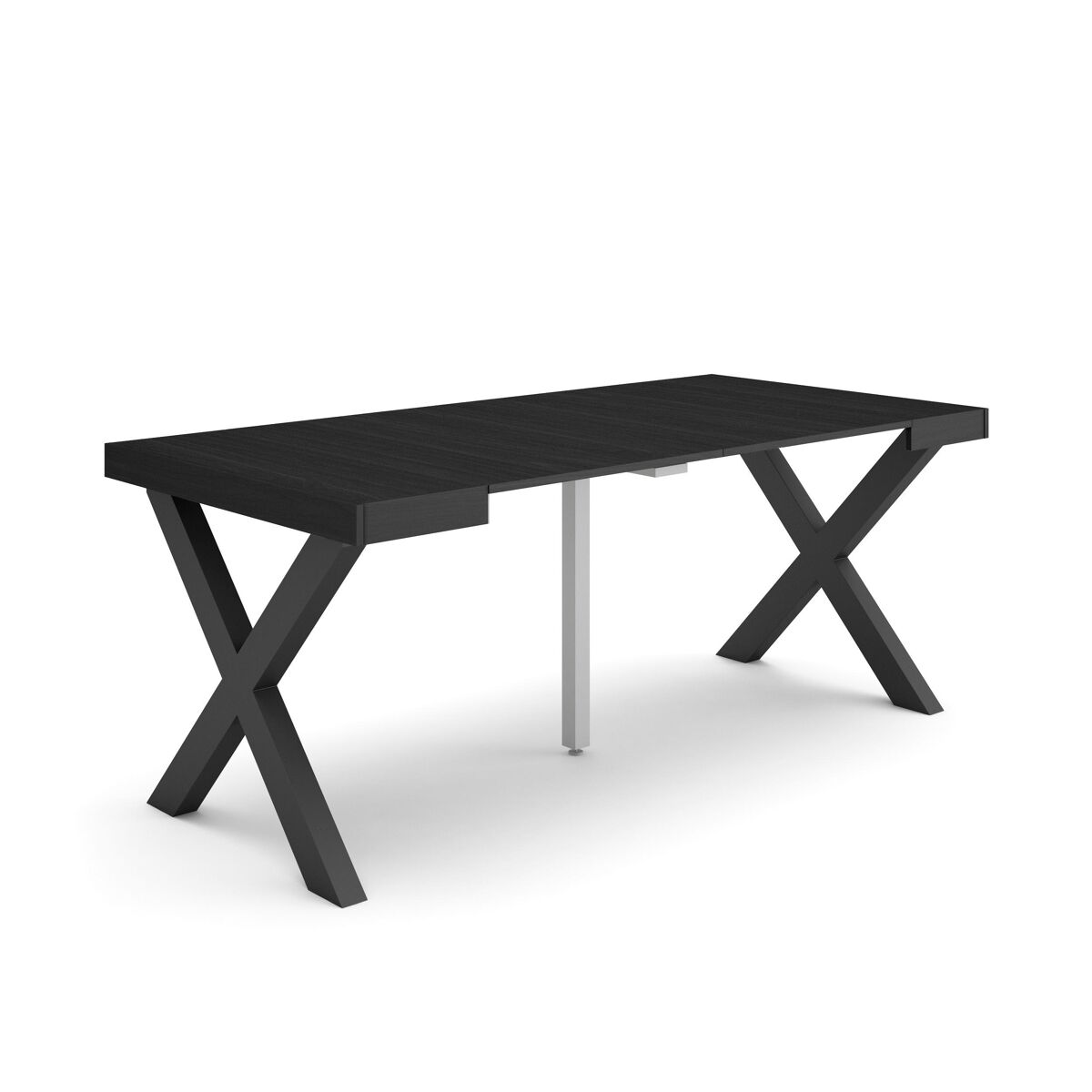Mesa consola extensível, cozinha, sala de jantar, 180x90x73cm, para 8 pessoas, pés de madeira, estilo moderno, preto