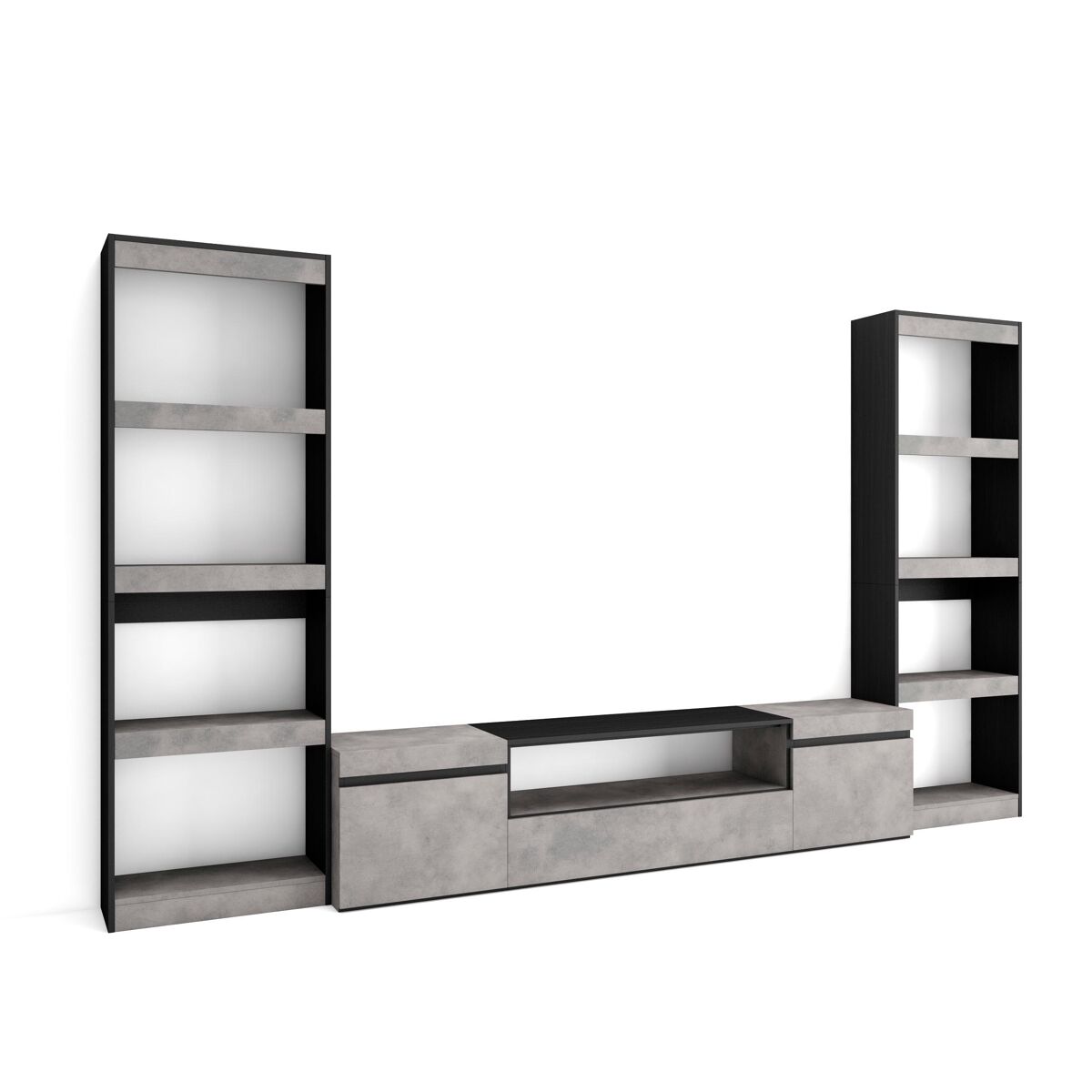 Conjunto de móveis tv, mobiliário sala de estar, 320x35x186cm, para televisores até 80", estante para tv, estilo moderno, cimento