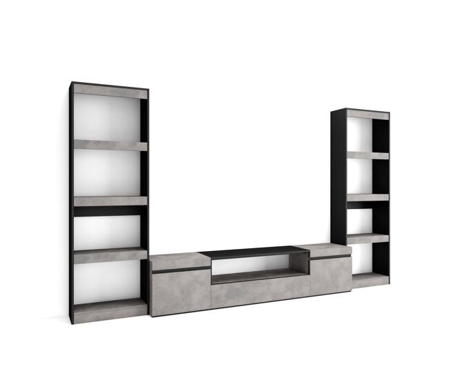 Conjunto de móveis tv, mobiliário sala de estar, 320x35x186cm, para televisores até 80", estante para tv, estilo moderno, cimento