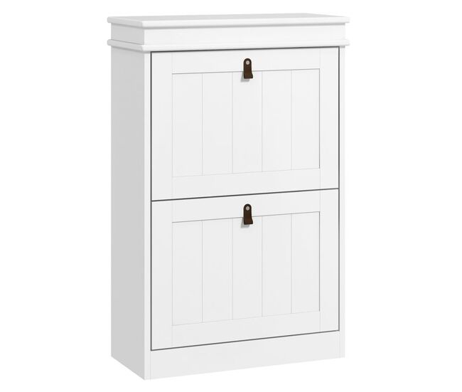 Homcom móvel sapateira branco sapateira estreita com 2 portas e prateleira ajustável para 10 pares de sapatos para entrada corredor 54x24x82,5 cm