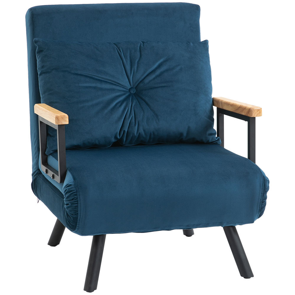 Homcom poltrona convertível em cama dobrável poltrona 3 em 1 convertível em cama com encosto ajustável em 5 níveis e almofada acolchoada para escritório sala de estar carga 120 kg 63x73x81 cm bleu