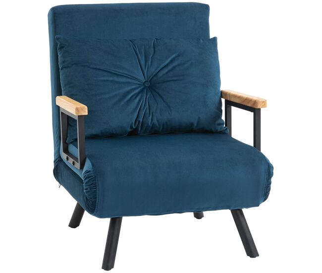 Homcom poltrona convertível em cama dobrável poltrona 3 em 1 convertível em cama com encosto ajustável em 5 níveis e almofada acolchoada para escritório sala de estar carga 120 kg 63x73x81 cm bleu