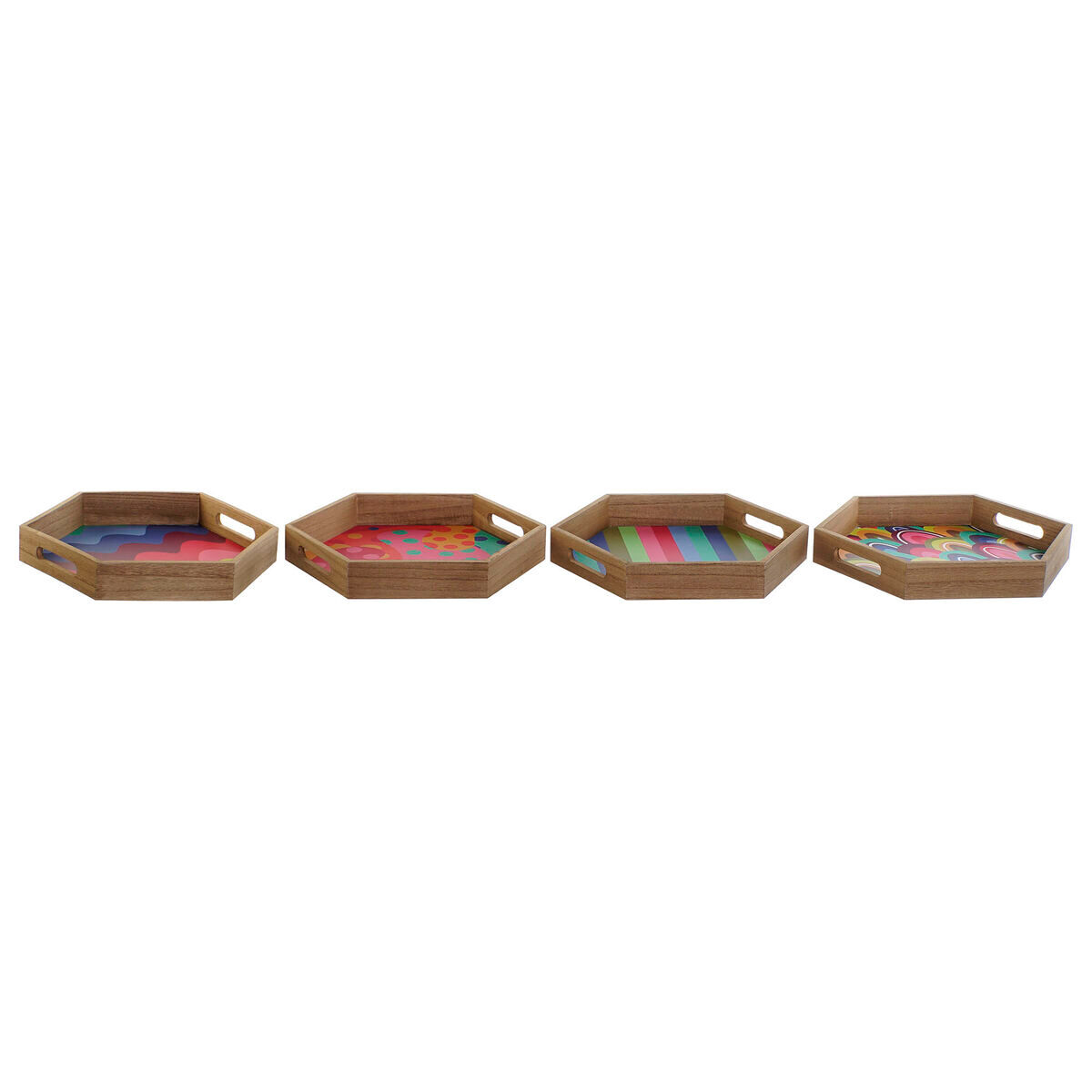 Tabuleiro dkd home decor multicolor natural madeira mdf 35 x 35 x 5 cm (4 unidades)