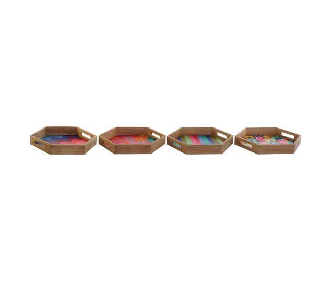 Tabuleiro dkd home decor multicolor natural madeira mdf 35 x 35 x 5 cm (4 unidades)