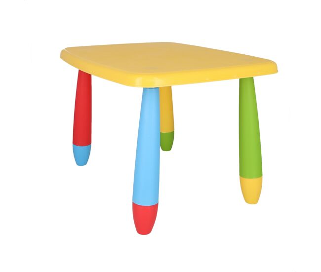 Mesa infantil retangular amarela, em plástico, c:73 cm x f:58 cm x a:48 cm