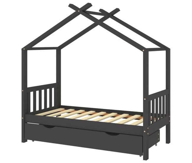 Vidaxl cama de criança c/ gaveta 80x160 cm pinho maciço cinza-escuro