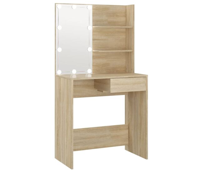 Vidaxl toucador c/ led 74,5x40x141cm derivados madeira carvalho sonoma
