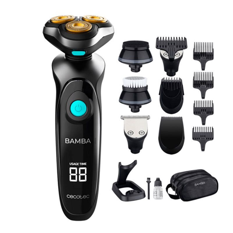 Cecotec Máquina de barbear 10 em 1 com base de carga, bateria de iões de lítio, lâminas de aço inoxidável com revestimento em titânio, ecrã digital e à prova de água.