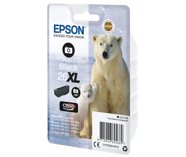 Epson Polar bear Encre noire photo Claria Premium Ours Polaire 26XL