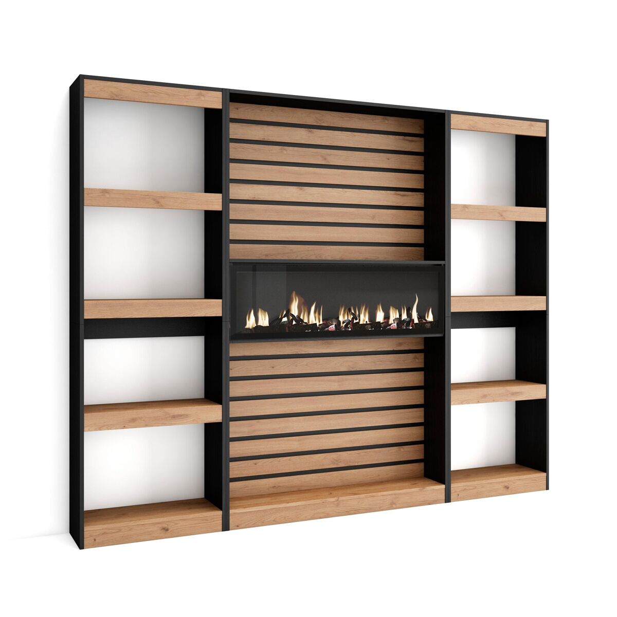 Estante, prateleira , livraria, prateleira livros, 230x25x186cm, sala de estar - escritório, lareira eléctrica xxl, estilo moderno, carvalho e preto