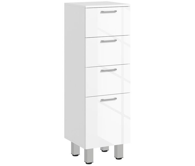 Kleankin móvel auxiliar casa de banho moderno armário casa de banho com 4 gavetas móvel de armazenamento para casa de banho anti-tombo carga máx. 30