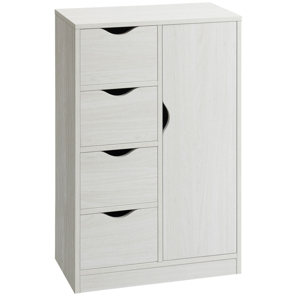 Homcom armário de sala de estar aparador auxiliar com 4 gavetas 1 armário e prateleira inferior móvel de armazenamento múltiuso para dormitórios sala de jantar 54x29x83cm branco