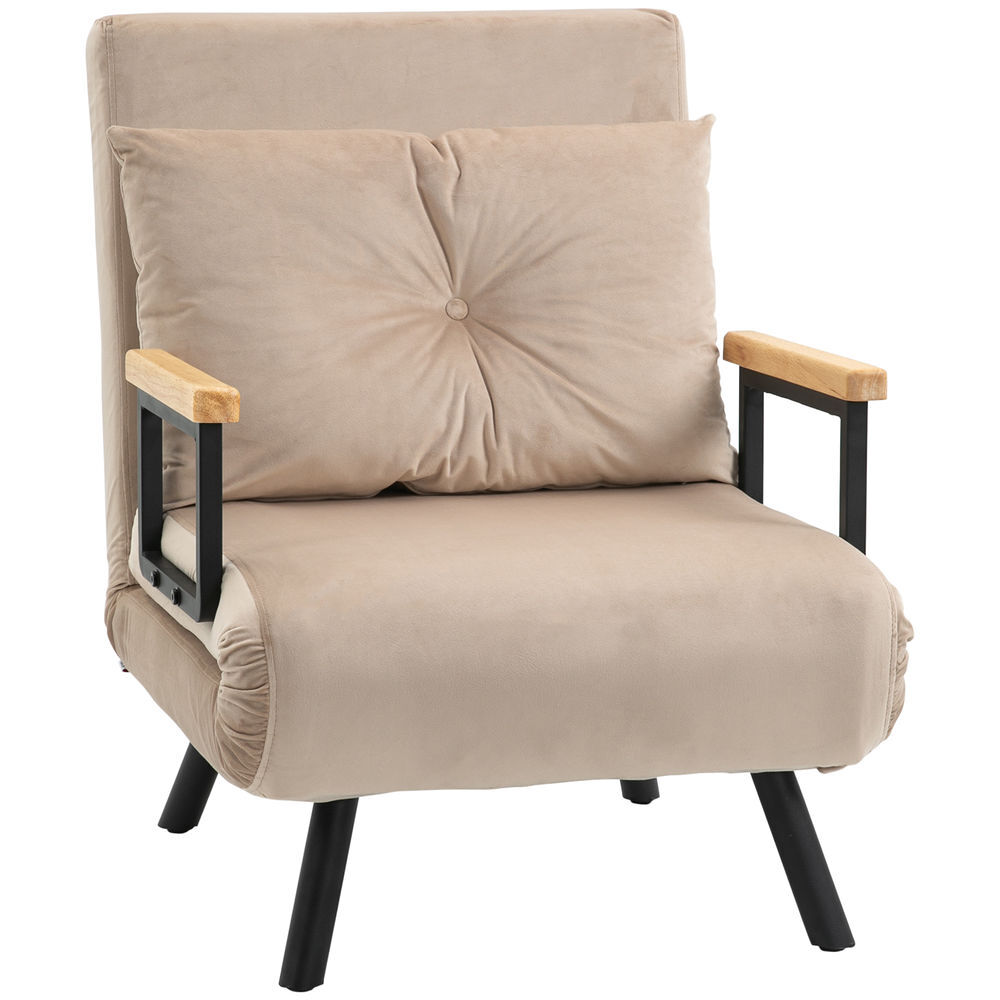 Homcom poltrona convertível em cama dobrável poltrona 3 em 1 convertível em cama com encosto ajustável em 5 níveis e almofada acolchoada para escritório sala de estar carga 120 kg 63x73x81 cm bege