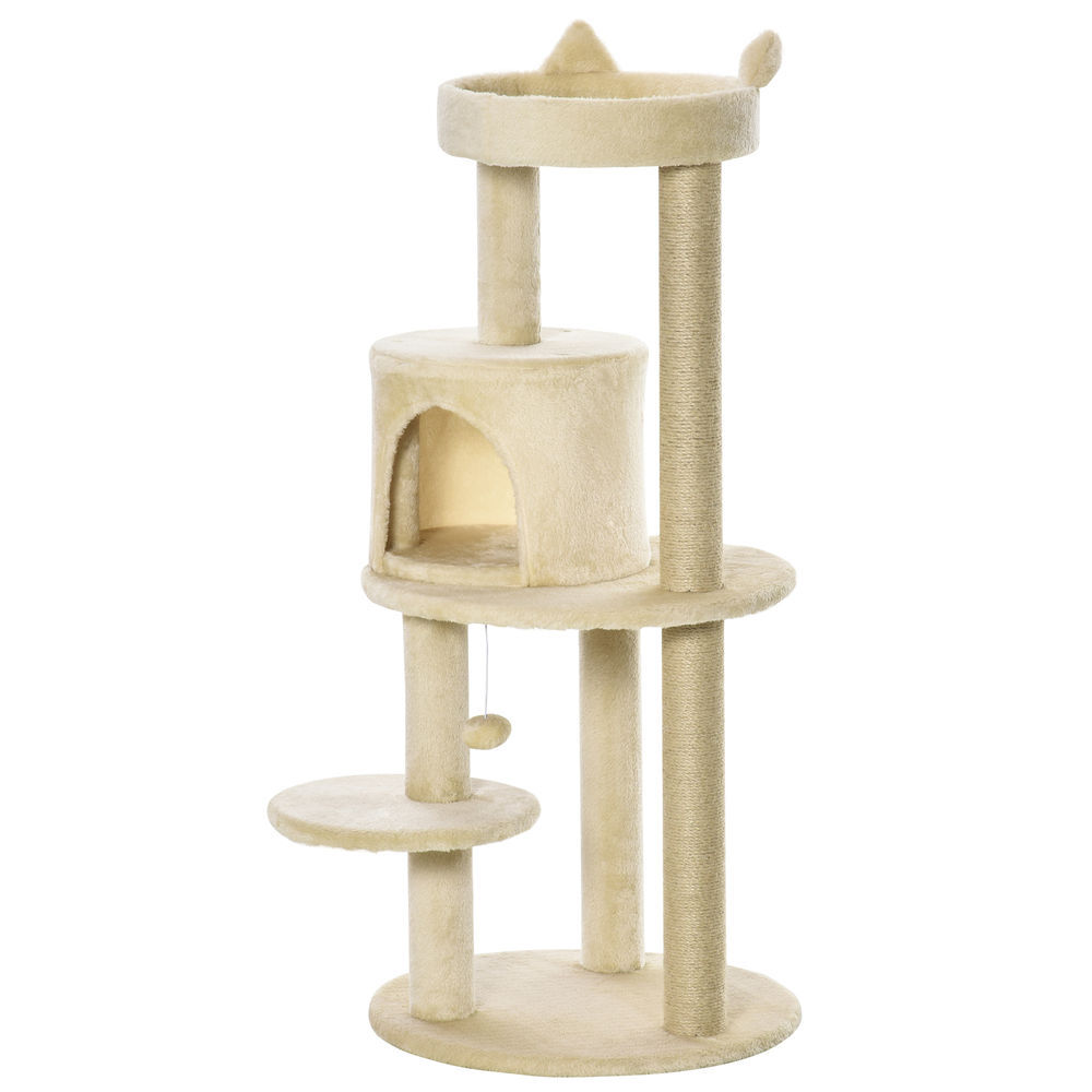 Pawhut árvore arranhador para gatos de 104 cm arranhador para gatos com plataforma caverna postes de sisal e bola suspensa 48x48x104 cm bege