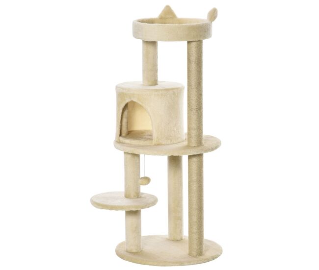Pawhut árvore arranhador para gatos de 104 cm arranhador para gatos com plataforma caverna postes de sisal e bola suspensa 48x48x104 cm bege
