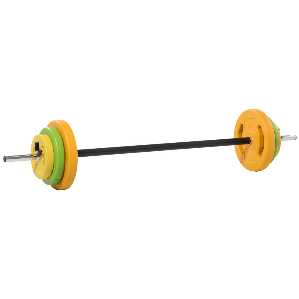 Homcom conjunto de barra de pesos conjunto de musculação com 6 discos de pesos 1,5kg 2,5kg 5 kg intercambiáveis para treino de força braços em ginásio
