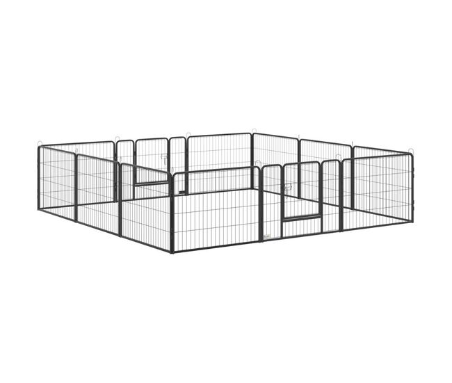 Pawhut parque para cães com 12 painéis recinto para animais de estimação modular com 2 portas para interior e exterior aço 80x60 cm preto