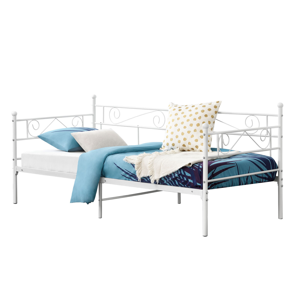 Cama individual kreava com apoio de cabeça e pés em metal 90x200cm branco [en.casa]