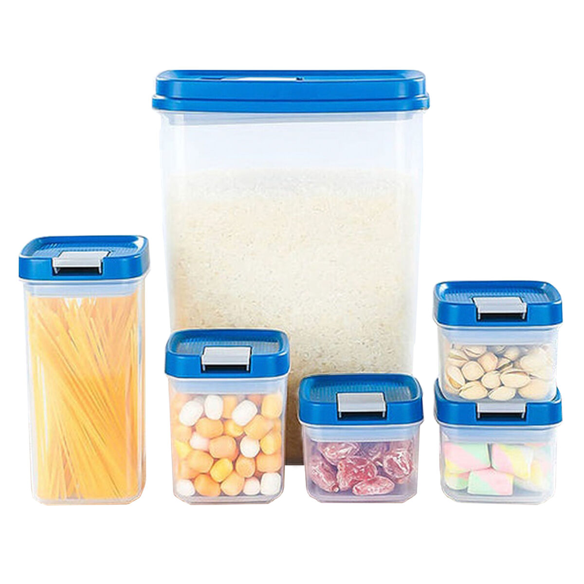 6 peças de caixa de armazenamento de alimentos de cozinha, (3,4 l), (0,65 l), (0,35 l), (0,22 l). dimensões: 1 unidade 19x11x25, 1 unidade