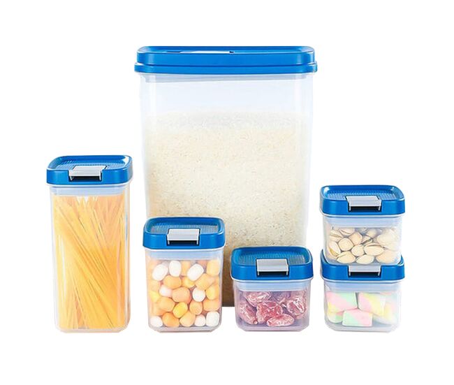 6 peças de caixa de armazenamento de alimentos de cozinha, (3,4 l), (0,65 l), (0,35 l), (0,22 l). dimensões: 1 unidade 19x11x25, 1 unidade