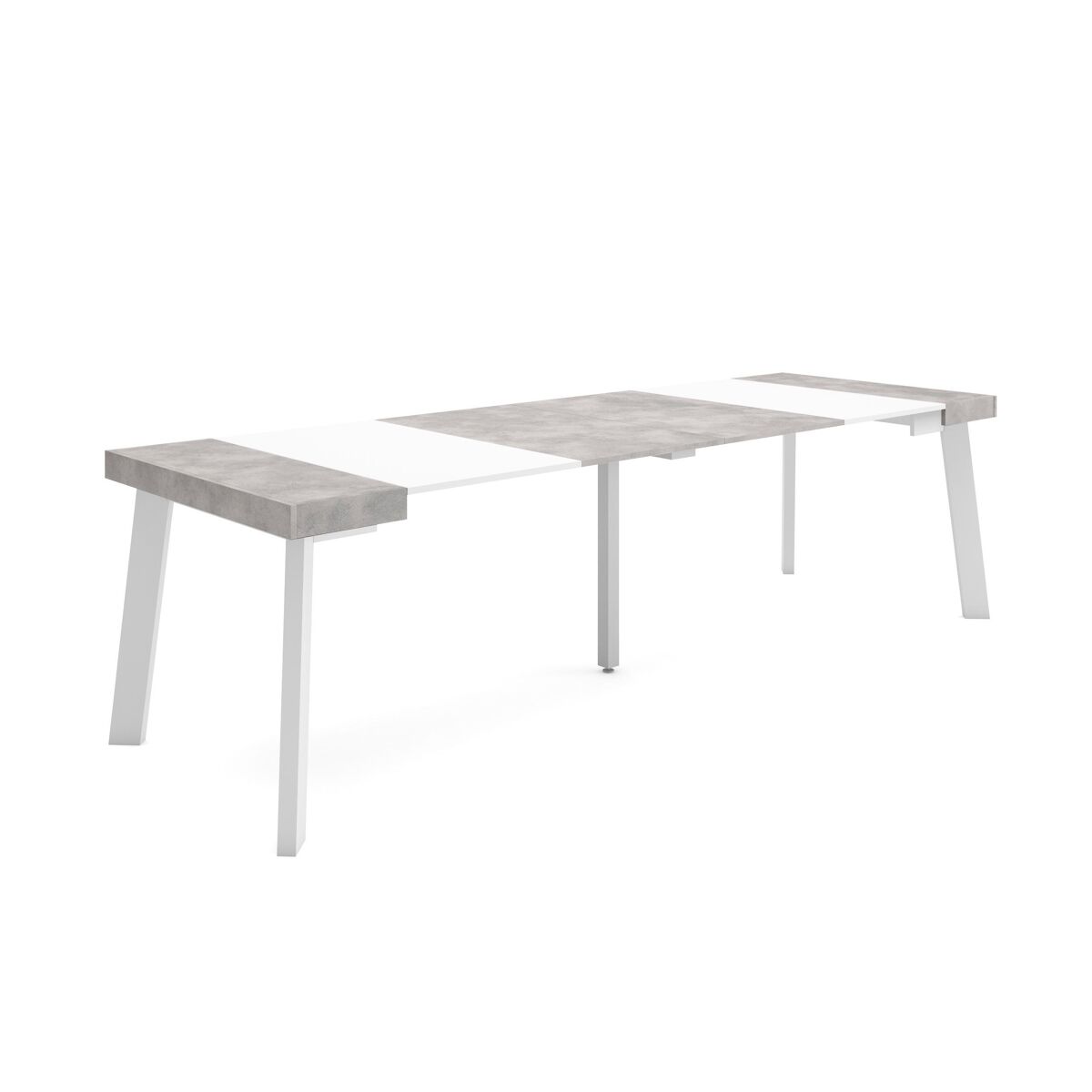 Mesa consola extensível, cozinha, sala de jantar, 262x90x73cm, para 12 pessoas, pés de madeira, estilo moderno, branco e cinzento