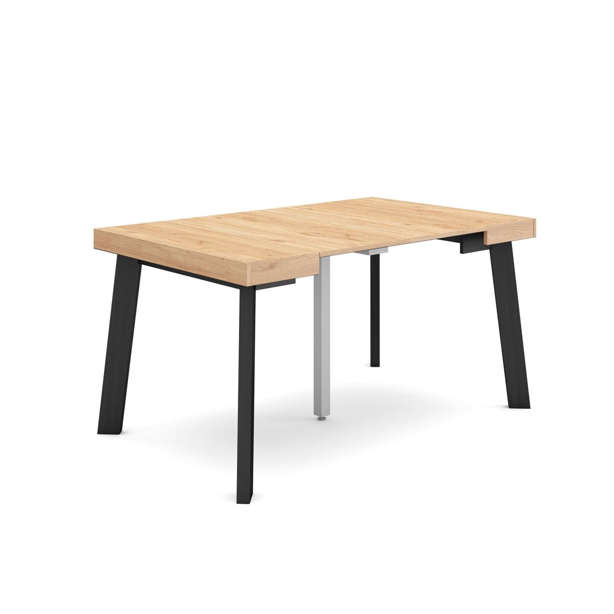 Mesa consola extensível, cozinha, sala de jantar, 140x90x73cm, para 6 pessoas, pés de madeira, estilo moderno, carvalho e preto