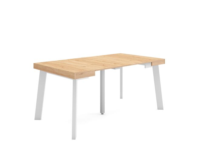 Mesa consola extensível, cozinha, sala de jantar, 160x90x73cm, para 8 pessoas, pés de madeira, estilo moderno, carvalho