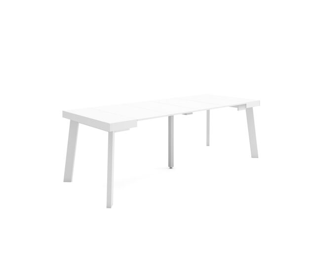 Mesa consola extensível, cozinha, sala de jantar, 222x90x73cm, para 10 pessoas, pés de madeira, estilo moderno, branco
