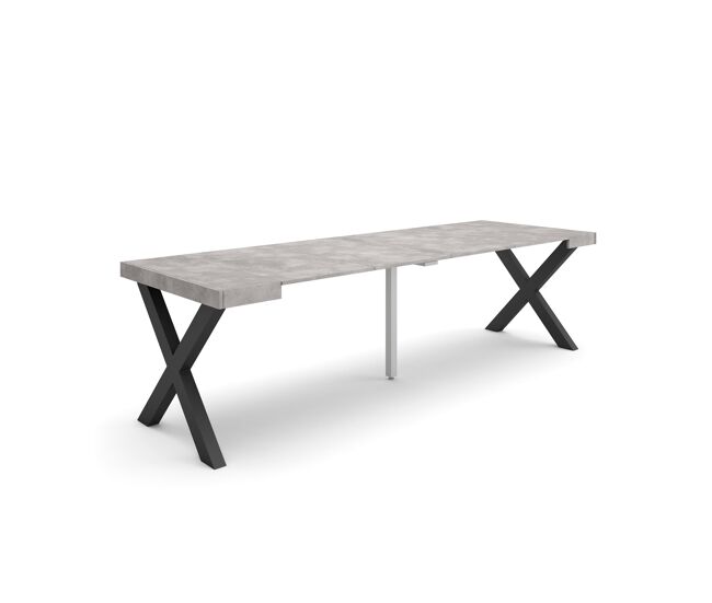 Mesa consola extensível, cozinha, sala de jantar, 262x90x73cm, para 12 pessoas, pés de madeira, estilo moderno, cimento