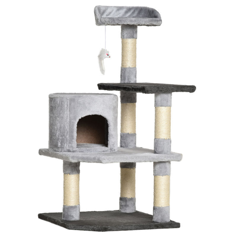 Pawhut árvore para gatos arranhador grande com plataformas para brincar coberta de pelucía bege 48x48x100 cm