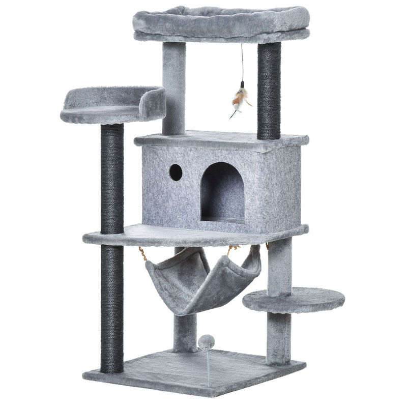 Pawhut árvore arranhadora para gatos 48x48x107cm com caverna de feltro desmontável rede camas de felpa múltiplas plataformas poste arranhador de sisal