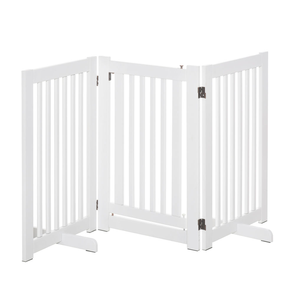 Pawhut barreira para cães de madeira barreira para animais de estimação dobrável de 3 painéis com 1 porta e pés de apoio para corredor escada