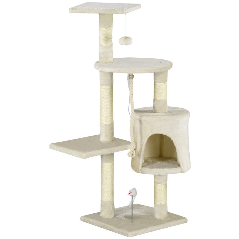 Pawhut árvore arranhador para gatos 112 cm com 4 níveis poste de sisal caverna espaçosa múltiplas plataformas e brinquedos divertidos 75x40x112 cm