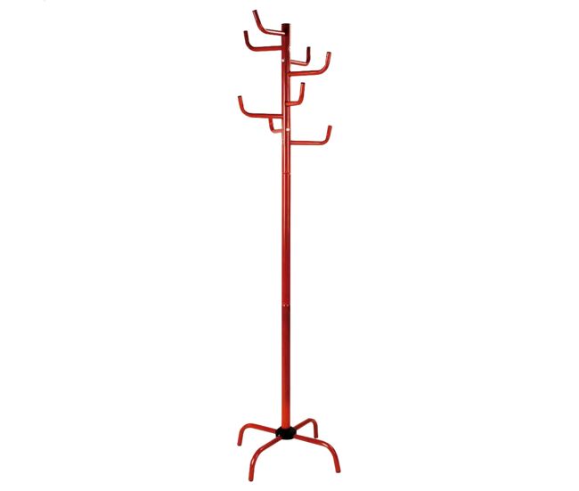 Bengaleiro metálico em forma de árvore vermelha com 8 cabides, 50x50x183 cm