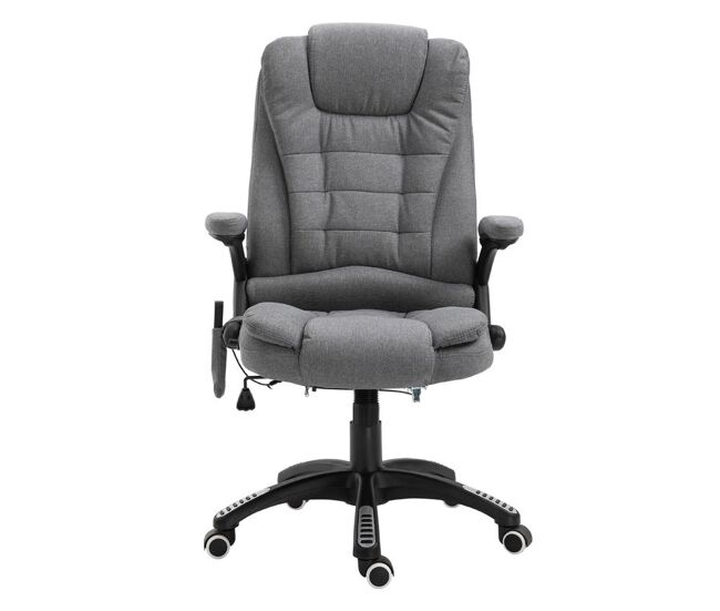 Vinsetto cadeira de massagem com 6 pontos de massagem cadeira de escritório reclinável até 130° com função de aquecimento altura ajustável e rodas para estúdio 68x72x110-120 cm gris