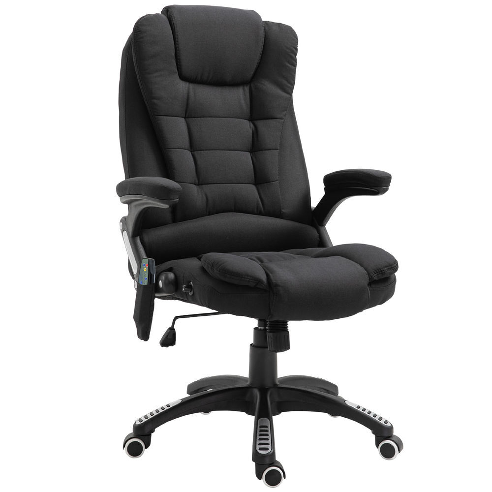 Vinsetto cadeira de massagem com 6 pontos de massagem cadeira de escritório reclinável até 130° com função de aquecimento altura ajustável e rodas para estúdio 68x72x110-120 cm noir
