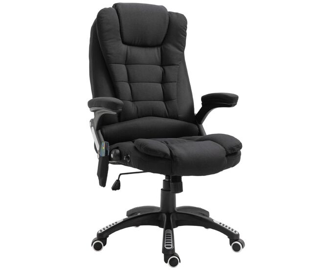 Vinsetto cadeira de massagem com 6 pontos de massagem cadeira de escritório reclinável até 130° com função de aquecimento altura ajustável e rodas para estúdio 68x72x110-120 cm noir