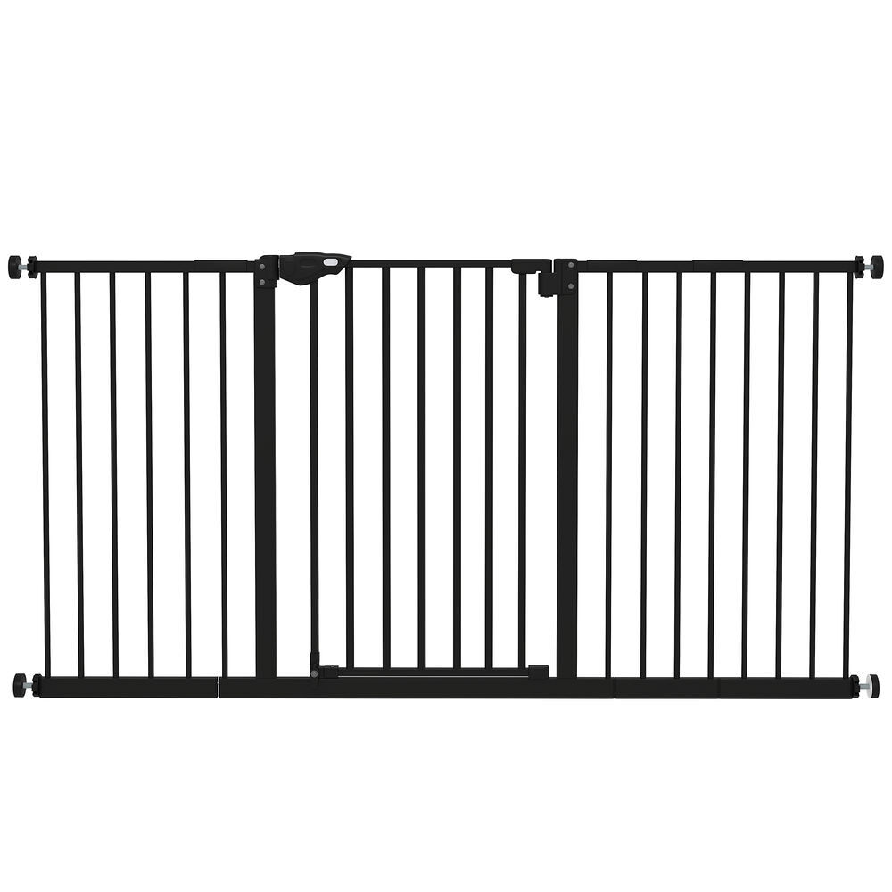 Pawhut barreira de segurança extensível para portas e escadas barreira de segurança cães com fechamento automático e sistema de duplo bloqueio metal 74-147,5x76,2 cm noir
