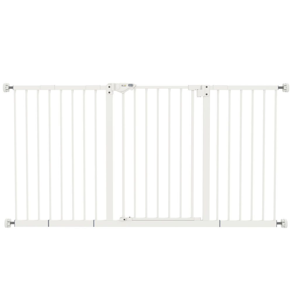 Pawhut barreira de segurança extensível para portas e escadas barreira de segurança cães com fechamento automático e sistema de duplo bloqueio metal