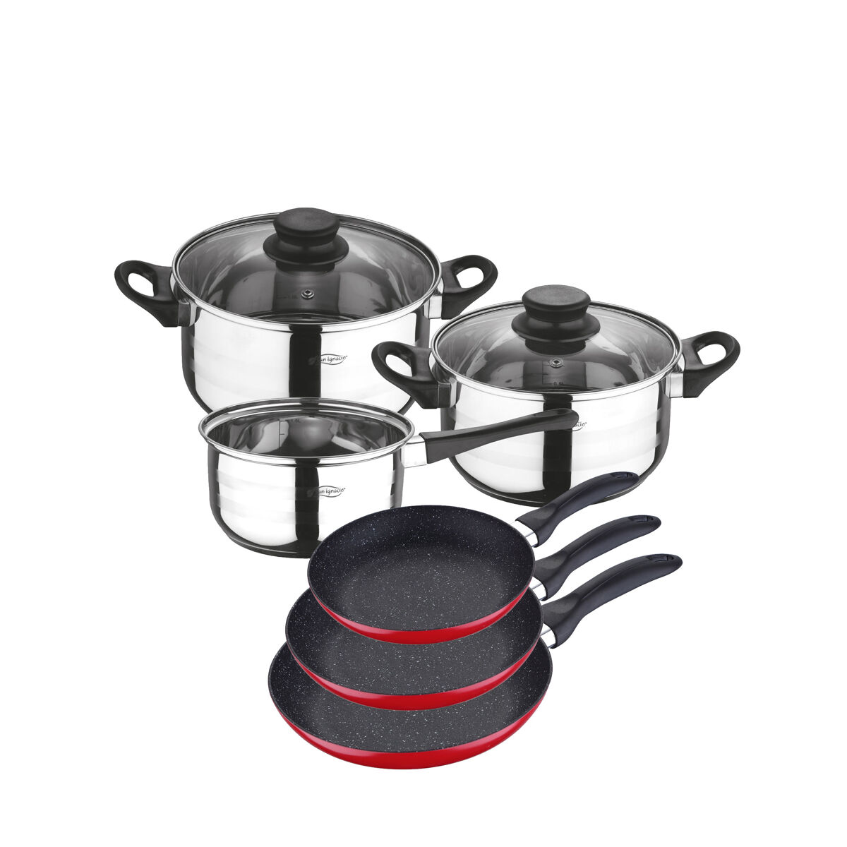 - 5 peças bateria de cozinha e jogo de panelas vermelhas