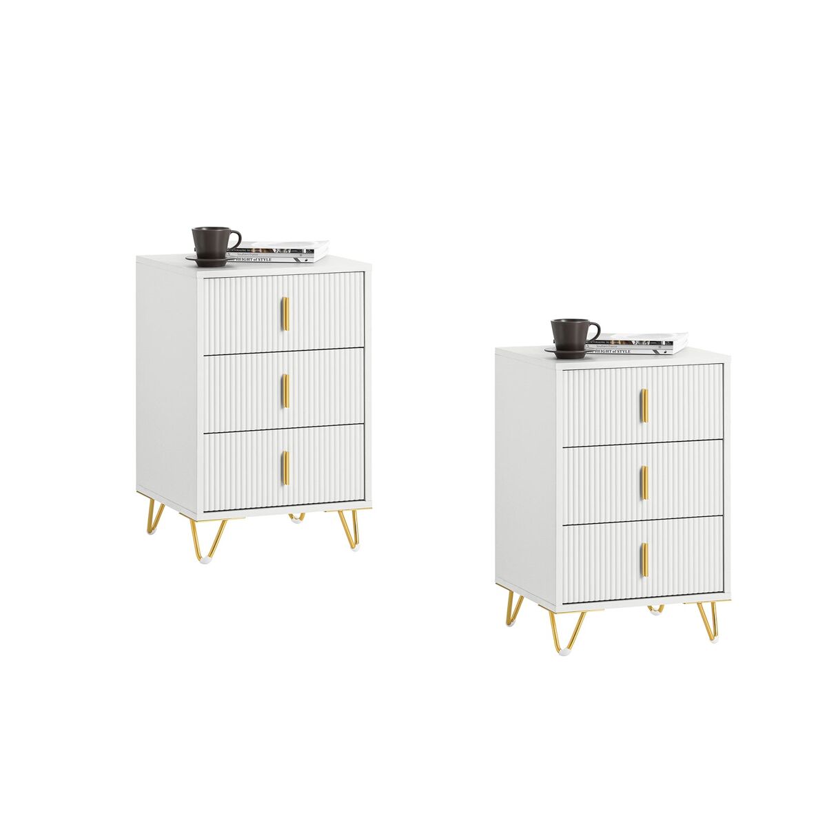 Sobuy fbt115-l-wx2 conjunto de 2 mesas de cabeceira com 3 gavetas