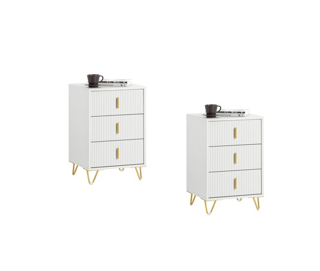 Sobuy fbt115-l-wx2 conjunto de 2 mesas de cabeceira com 3 gavetas