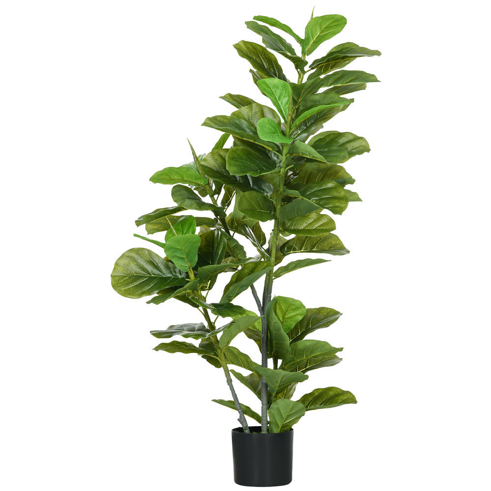 Homcom planta artificial ficus 110 cm planta artificial com 90 folhas musgo e vaso planta artificial decorativa para interior e exterior casa sala de