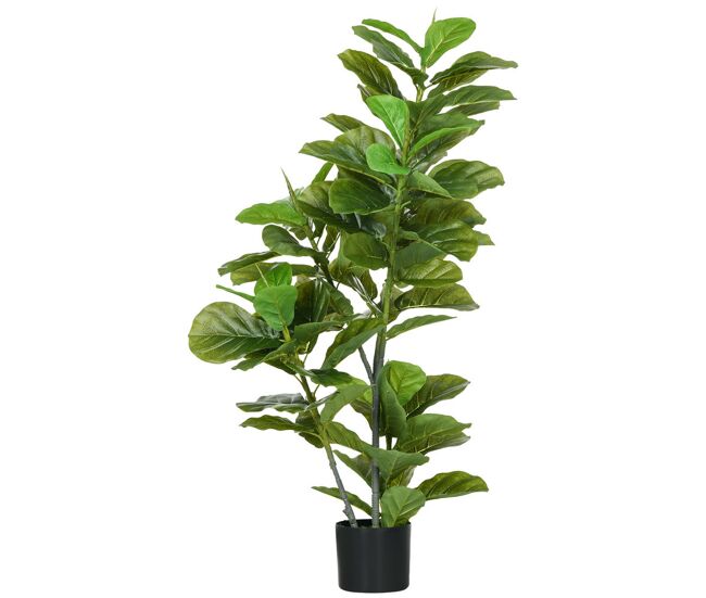 Homcom planta artificial ficus 110 cm planta artificial com 90 folhas musgo e vaso planta artificial decorativa para interior e exterior casa sala de