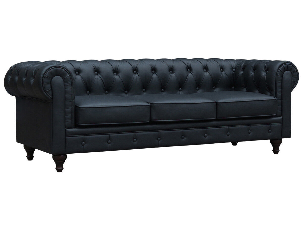 Canapé fixe chesterfield "aliza" - 208 x 82 x 70 cm - 3 places - noir