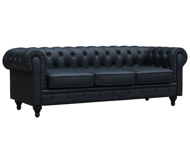 Canapé fixe chesterfield "aliza" - 208 x 82 x 70 cm - 3 places - noir